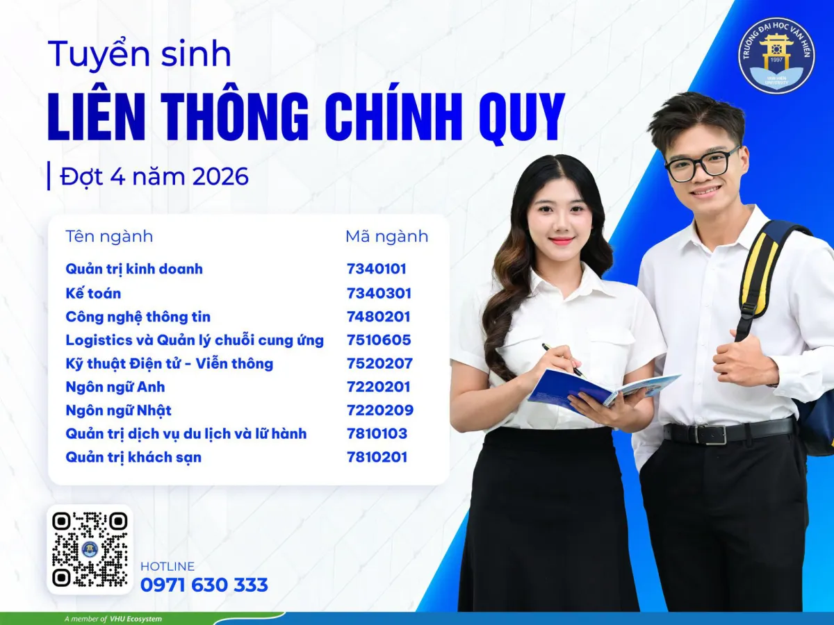 Trường Đại học Văn Hiến tuyển sinh liên thông đợt 4 năm 2026
