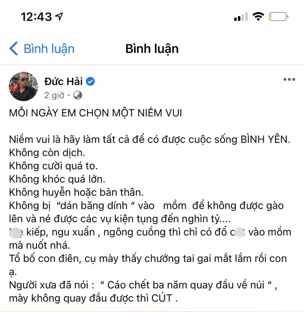 dòng trạng thái và nhiều bình luận trên tài khoản Facebook cá nhân Đức Hải